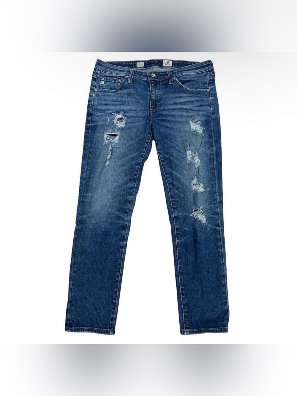 Ag Adriano Goldschmied Men's Ripped Straight Jeans - Dark Blue